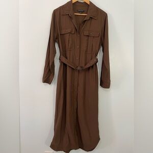 Banana Republic Factory Chocolate Brown Utility Belted Shirt Dress Size M